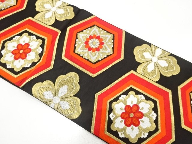 JAPANESE KIMONO / ANTIQUE FUKURO OBI / WOVEN KIKKO & FLORAL CREST